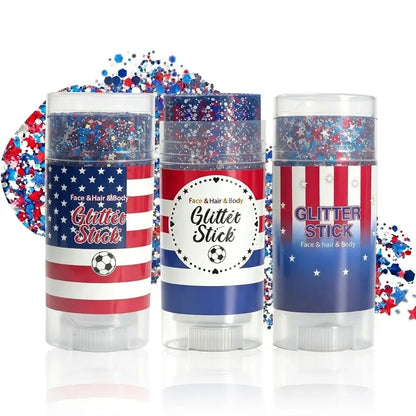 🔥LAST DAY 70% OFF 4th of July Glitter Stick - Red White Blue Patriotic Sparkle Gel for Face Hair & Body