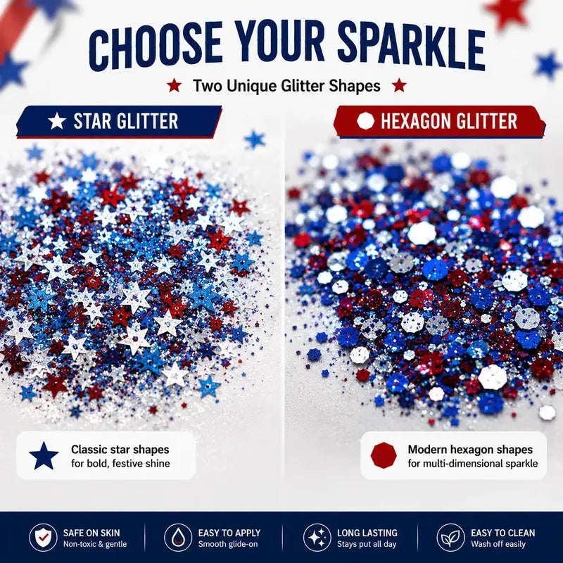🔥LAST DAY 70% OFF 4th of July Glitter Stick - Red White Blue Patriotic Sparkle Gel for Face Hair & Body