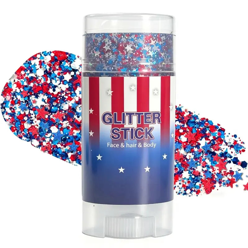 🔥LAST DAY 70% OFF 4th of July Glitter Stick - Red White Blue Patriotic Sparkle Gel for Face Hair & Body